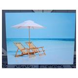 Bamboo Beach Chairs with Umbrella Canvas Picture