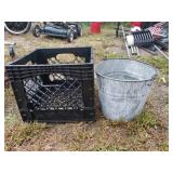 Storage Crate And Galvanized Bucket
