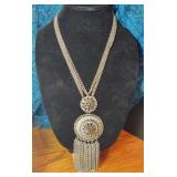 Beautiful 36" Very Detailed Silver Tone Necklace