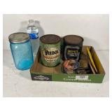 Blue Ball Jar, Veedol Teal Motor Oil Can & more
