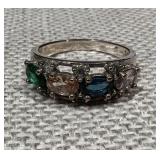 Multi Colored Stone Silver Ring Size 9 .925