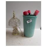 McCoy Teal Flower Vase, Small Glass Table Lamp