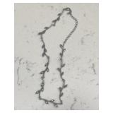 Vintage Ornate Pewter Necklace w/White Gemstones