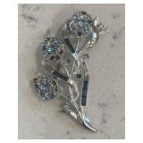 Vintage Light Blue Rhinestone Floral Brooch