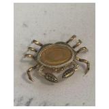 Signed Spain - Gold Tone Crab Brooch