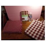 Pair of Red Primitive Curtains, Throw & New
