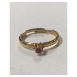Vintage Ruby Style Gemstone Ring Gold Tone