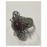 Vintage Amethyst Silver Tone Ring Ornate Setting