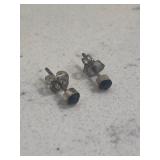 Vintage Silver Tone Stud Earrings Black Onyx