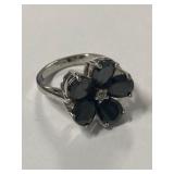 Vintage Multi Stone Black Topaz Ring Silver Tone