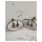 Unusual Vintage Tandem Bike Scene Cufflinks Gold