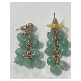 Vintage Jade Stone Earrings Gold Tone