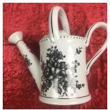 9 inch Ceramic Watering Pitcher. White w/ black