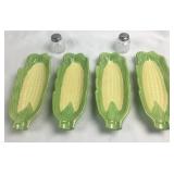 4 Ceramic Corn-on-the-cob Trays and Glass/Metal