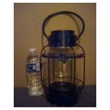 Dark Blue Metal Lantern with Glass Candle Holder