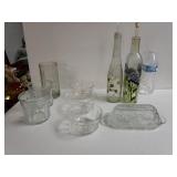 Oil And Vinegar Jars, Butter Dish, Glasses And