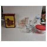 Pyrex Measuring Cups, Pyrex Bowl And Tin