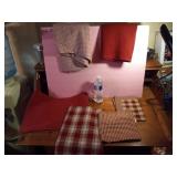 Pair of Red Checked Valances, Solid Red Valance,