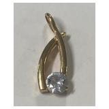 Vintage Large Solitaire Diamond Like Pendant Gold