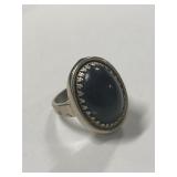 Vintage Onyx Gemstone Ring Silver Tone