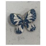 Vintage Blue Butterfly Silver Tone Brooch