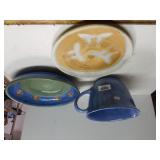 Pfaltzgraff Large Blue Bowl With Handle,  Plate,