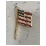 Vintage American Flag Enamel Gold Tone Brooch