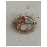 Antique Rose Gold Filigree Pendant Brooch Signed