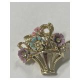 Vintage Floral Vase w/Enamel Colorings Gold Tone