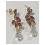 Vintage Garnet Gemstone Earrings Gold Tone