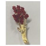 Signed Designer Red Rose Gold Tone Pendant