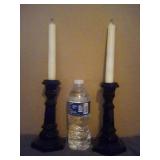 2 Blue Glass Candle Holders with Battery Powered