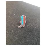 Turquoise Silvertone Western Boot Tie Pin