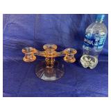 Vintage Pink Depression 3 Candlestick Holder