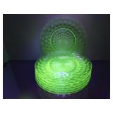 Green Depression Cubed Dinner Plates