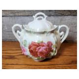 (A) Vintage German Porcelain rose sugar bowl