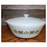 FIRE KING "Green Meadow" 3 qt. casserole.