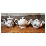 3 vintage Rose decorated tea pots (See pictures)