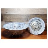 (A) Hand thrown pottery collander and  plate.