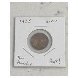 Rare 1935 Error Wheat Cent w/Tiny Size Planchet