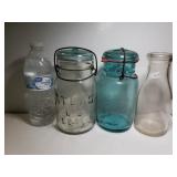 (2) Canning Jars & (1) Milk Bottle