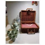 Mini Tea Set In Basket Carrying Case