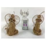 (4) Angels: 2 straw ornaments, 1 illusion glass