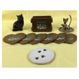 CATS! (6) Wooden Coasters in Rack, Black Avon