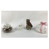 4 pieces: Ceramic Owl, Italian Crystal Dish w/