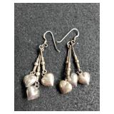 Ladies Sterling Silver Dangle Heart Earrings
