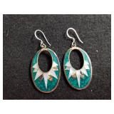 Ladies Cloisonne Dangle Earrings - Marked Mexico