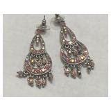 Ornate Pink Rhinestone Chandelier Earrings