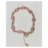 Vintage Pink Sapphire & Gold Tone Bracelet