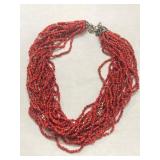 Vintage Silver & Red Coral Bead Multi Strand
